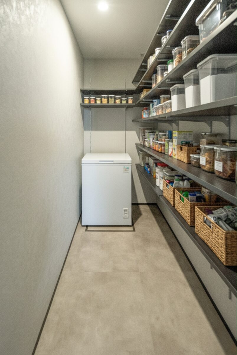 <h4 
<div 
<p>キッチン横にパントリーをつくられる方も多いですが、よくある落とし穴の一つが「玄関から遠い」こと。オンラインでまとめ買いをする方も増えてきましたが、収納スペースが近くにあるだけで玄関も片付きやすいライフスタイルに、自然にシフトすることができます。</p>
</div>
